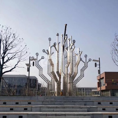 企業(yè)園區(qū)景觀(guān)拉絲不銹鋼雕塑定制