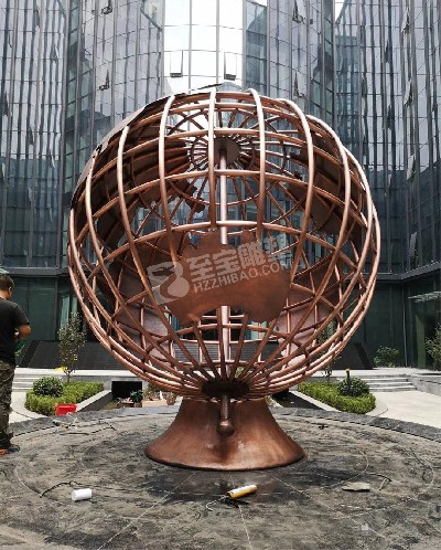 寫(xiě)字樓戶外鏤空地球儀鍛銅浮雕定制