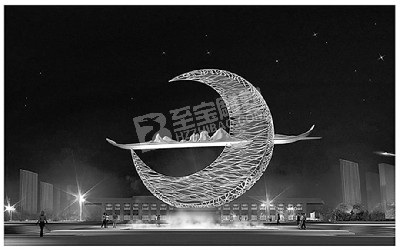 廣場(chǎng)鏡面鏤空月亮不銹鋼雕塑定制