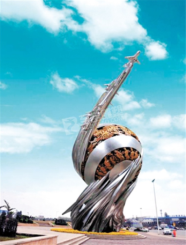服務(wù)區(qū)創(chuàng)意地球飛機不銹鋼雕塑定制