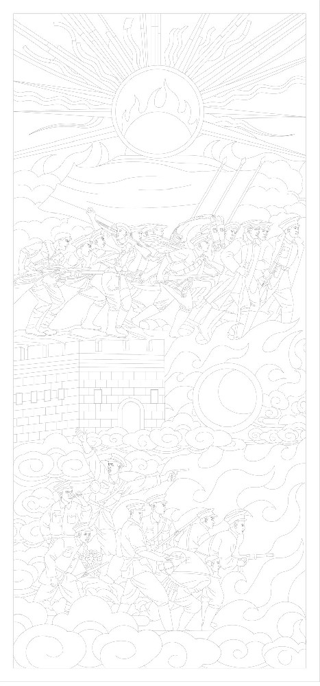 紅色黨建浮雕雕塑原創(chuàng)手繪設計稿