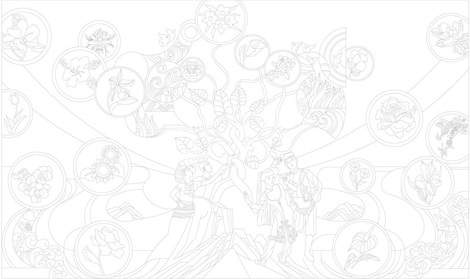 民族團(tuán)結(jié)浮雕雕塑原創(chuàng)手繪設(shè)計(jì)稿