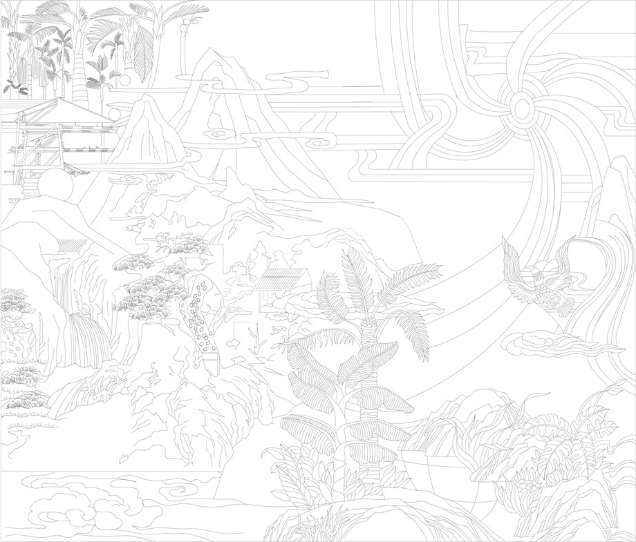 山水風景浮雕雕塑原創(chuàng)手繪設(shè)計稿