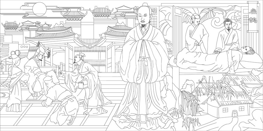 中醫(yī)文化浮雕雕塑原創(chuàng)手繪設計稿