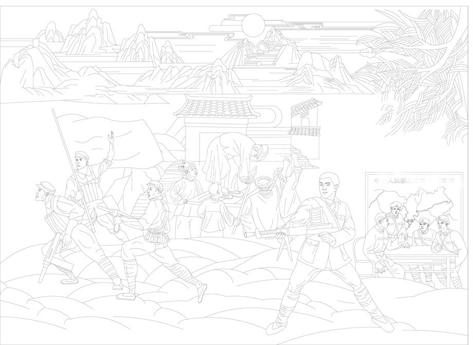 紅色黨建浮雕雕塑原創(chuàng)手繪設計稿